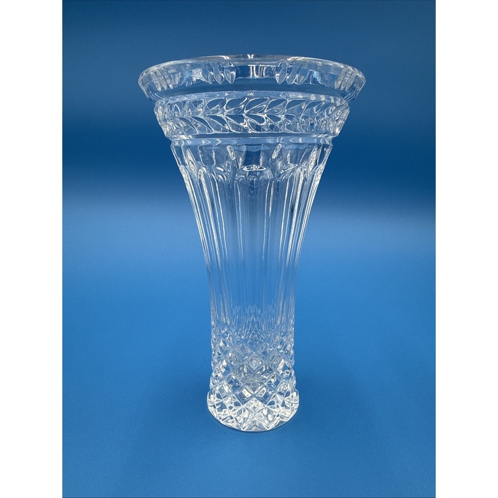 Vtg Bombay Lead Crystal Floral 7" Flared Bud Vase